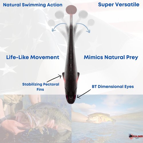 USA Bass Tackle Patriot Shad - Scent Infused Paddle Tail Swimbaits Pre Rigged Fishing Lures Premium Bait with Strong Owner Hook, Fishing Gear for Freshwater Bass Crappie Trout - Bone Glow