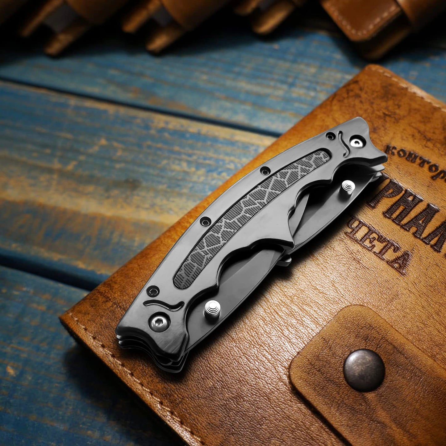 MADSABRE Double Blade Bat Folding Knife Camping Survival Pocket Knives with Clip, Dual Blade Hunting Tactical Pocket Knife, Gifts for Men, Dads, Husbands