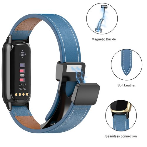 Lzwldan Leather Watch Band Compatible with Fitbit Luxe Band,Soft Genuine Leather with Magnetic Buckle Replacement Wristband for Fitbit Luxe Fitness Smart Watch for Women Men