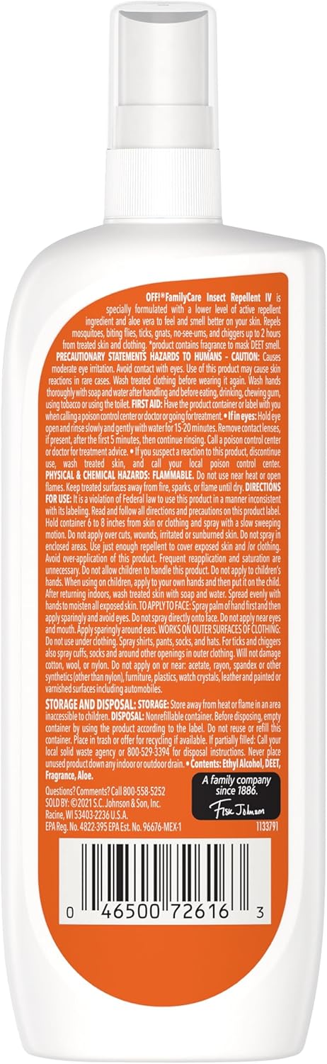 OFF! Family Care Mosquito, Tick, and Insect Repellent Spritz, Bug Spray Containing 7% DEET, Unscented Repellent with Aloe Vera Protects Against Mosquitoes, 9 Oz
