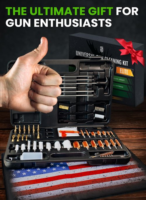 Universal Gun Cleaning Kit for All Guns - Portable Gun Cleaning Kits for Handguns and Rifles, Shotgun, Airsoft - Incl. Stainless Steel Rods, Brass Jags, Gun Cleaning Patches, Cleaning Swabs