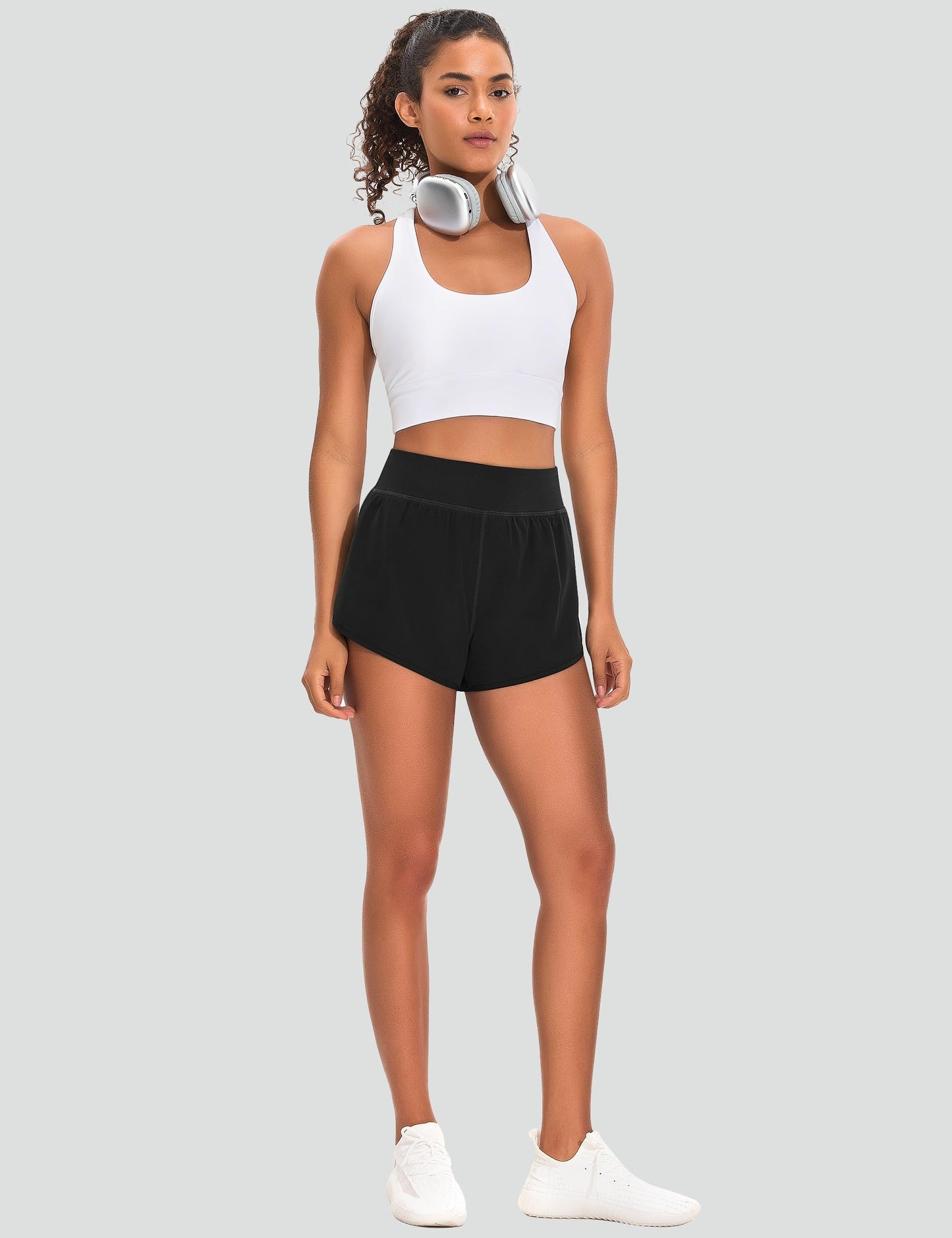 EZRUN Women's 3" Athletic Shorts High Waisted Split Dolphin Workout Shorts Comfy Mesh Liner for Gym Running Track (Black,M)