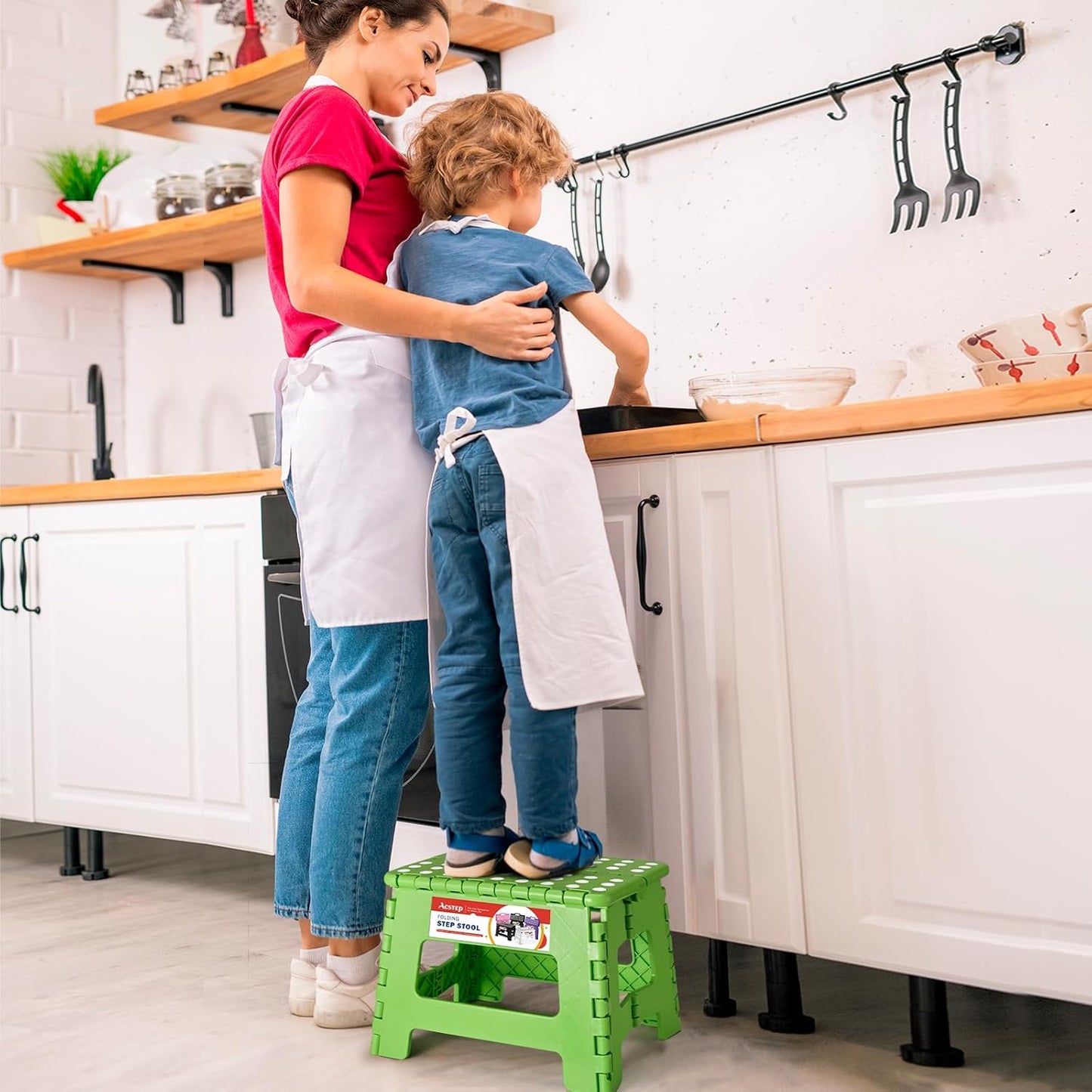 ACSTEP Folding Step Stool Foldable Stool 7.5 Inch Height Kids Step Stool, 300 lb Capacity Plastic Collapsible Stool, Stepping Stool with Handle Black Small Step Stool, Foot Stool Suitable for Kitchen