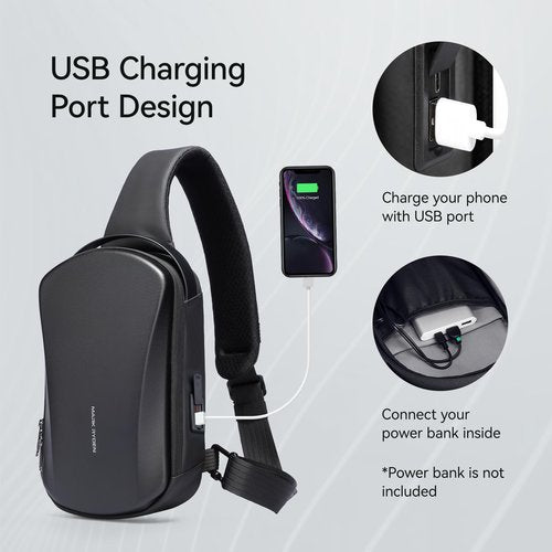 MARKETRON Sling Backpack Men, Sleek Aesthetic Sling Bag with Hard Shell Design and USB Charging Port, Waterproof Shoulder Bag for Traveling, Sporting, Cycling, Daily
