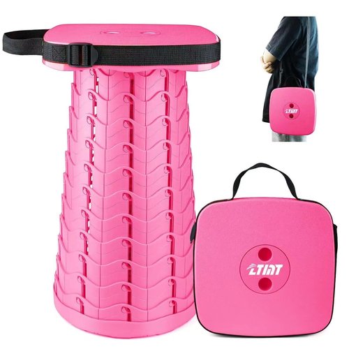 ZTMT Upgraded Folding Stool - 485lbs Load Capacity,Telescopic Stool,Portable Collapsible Seat for Camping,Fishing,Hiking,Travel (Square-Pink)