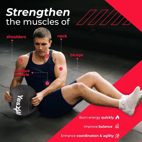 Yes4All Weighted Medicine Ball 20LB with Anti-Slip Dual Handles for Workout, Core Strength Exercises, Balance Training, and Throwing