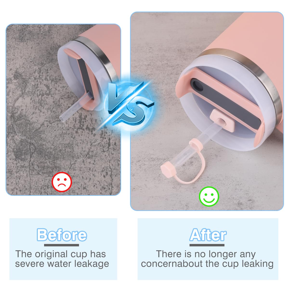BGAANM Silicone Spill Proof Stopper Set Compatible with Stanley Quencher H2.0 FlowState Tumbler 40oz/ 30oz, Accessories Include 2 Straw Cover Cap, 2 Square Spill Stopper, 2 Round Leak Stopper (Gray)