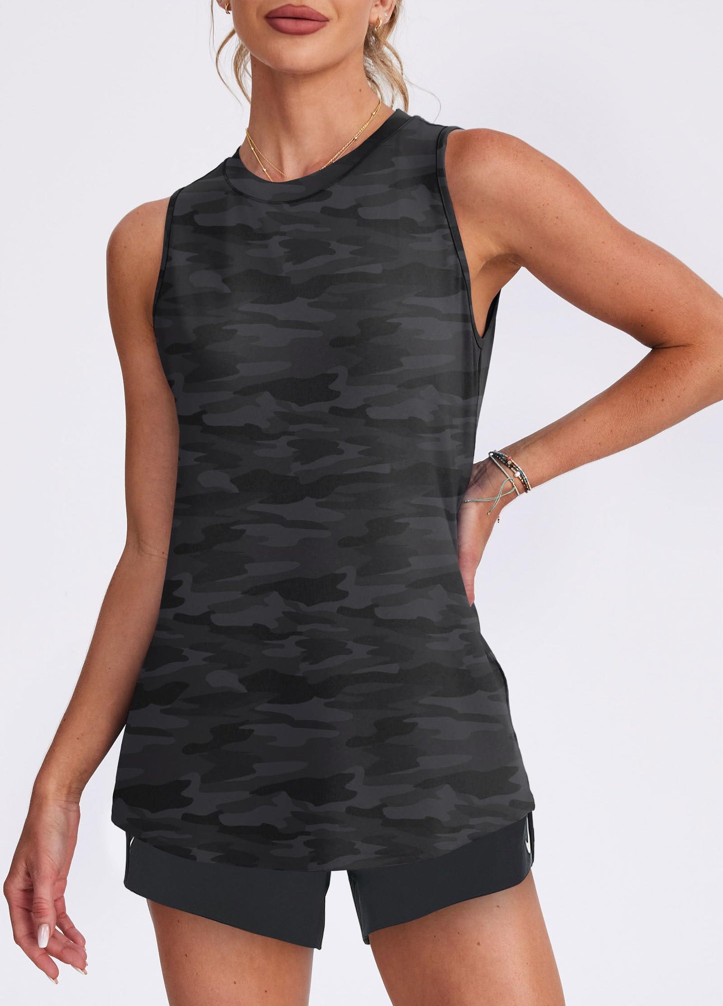 Women's Workout Tank Tops Racerback Athletic Yoga Tops Loose Fit Sleeveless Running Gym Sports Shirts for Women Black White S