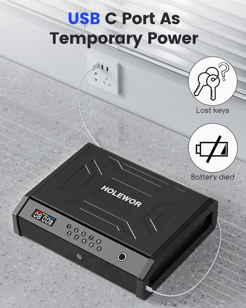 HOLEWOR Gun Safe, Biometric Pistol Safe with LCD Display of Time Battery, Handgun Safe Fingerprint Quick Access Portable Gun Safes for Bedside Nightstand Car