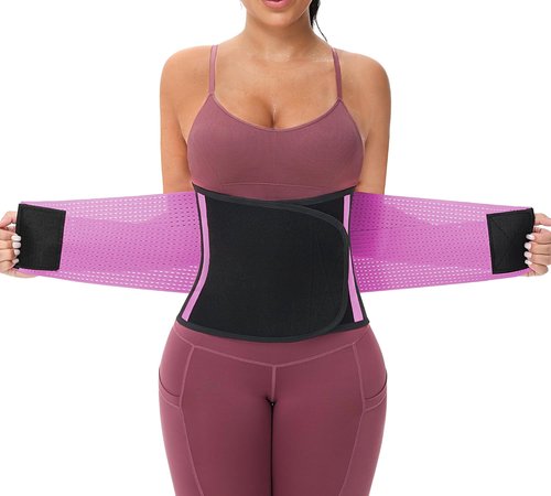 KOOCHY Waist Trainer for Women - Waist Trimmer Back Support Belt Sweat Wrap for Weight Loss Workout Fitness Gym Sport