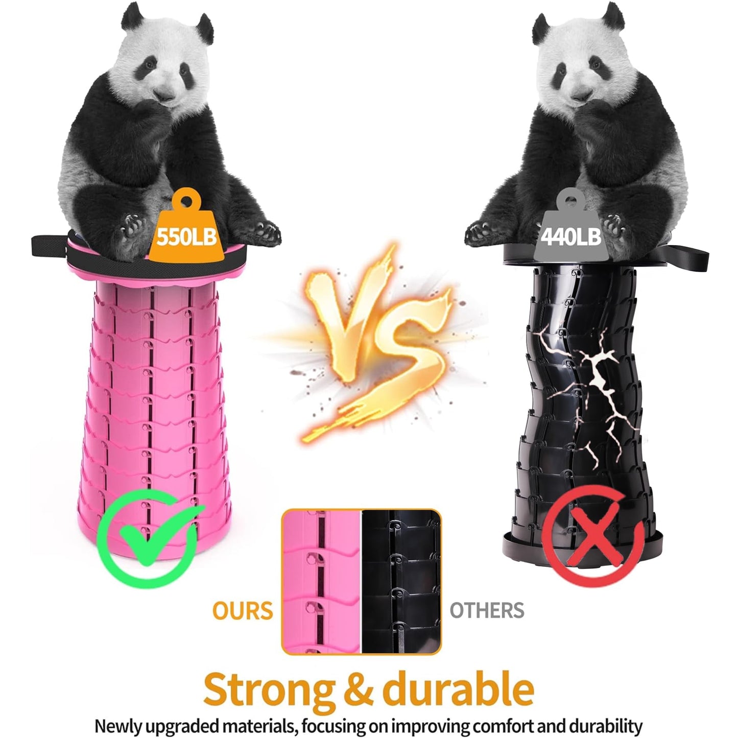 ALEVMOOM Upgraded Telescoping Collapsible Stool with Cushion, Folding Stool with Printing Portable Retractable Foldable Seat Max Load 550lbs for Adults Camping Fishing Outdoor