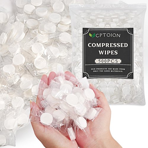 Cptoion 500 Pieces Compressed Wipes,Disposable Compressed Towels Tablets,Portable Face Towels Tablets for Travel,Camping,Hiking,Sport,Home