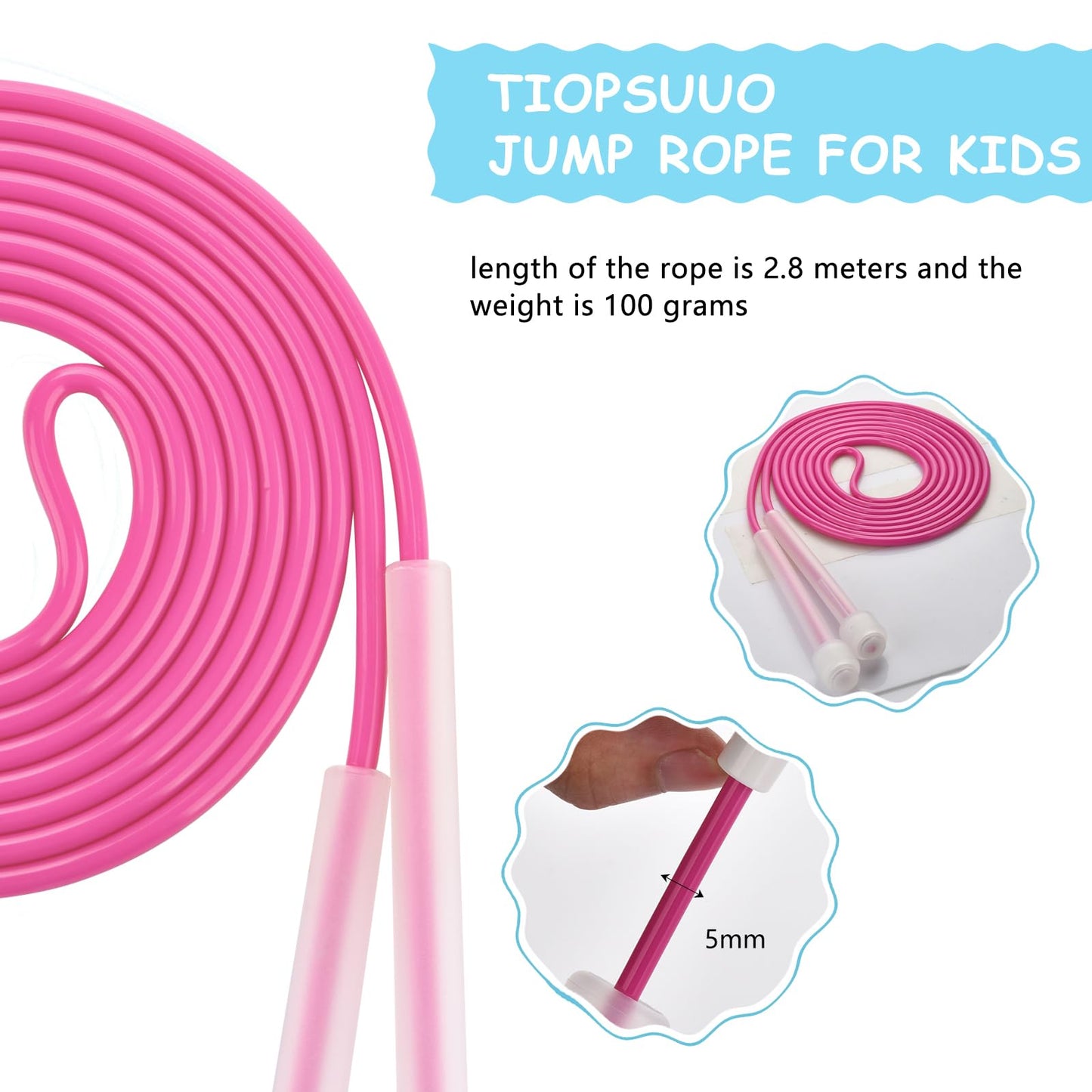 Adjustable Soft Jump Rope for Kids and Adults - Skipping Rope With PVC Handles and Back Cover for Exercise, Outdoor Fitness - Suitable for Boys, Girls, Women, Men