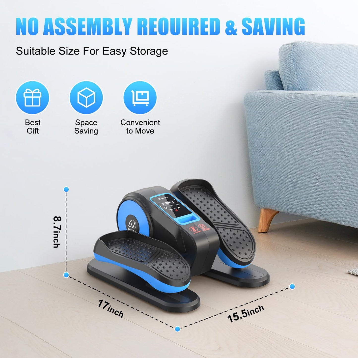 ANCHEER Under Desk Elliptical, Electric Leg Exerciser While Sitting for Seniors, Fully Assembled Motorized Ellipse Leg Exerciser Seated Elliptical Machine with 12 Adjustable Speeds (Teal)