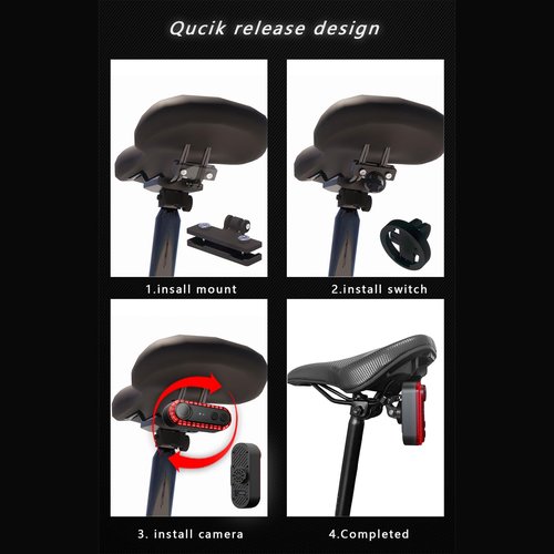 Rear View Camera with Tail Light, Camera with Camera and 6 Lighting Modes Tail Light, Continuous Recording, Vehicle Detection, for Road Cyclists