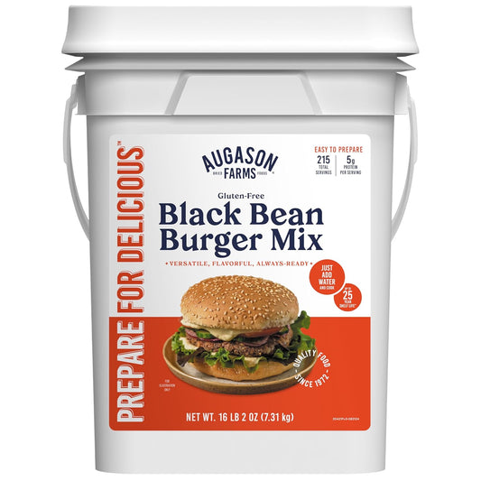 Augason Farms Black Bean Burger Mix 4-Gallon Pail, Certified Gluten Free, Emergency Food Supply, Everyday Meals, 215 Servings