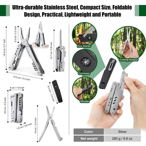 AWY68ZMGO 24-in-1 Multitool, Multitool Plier with Scissor, Saw, Screwdriver, Fire Starter, Whistle, Security Lock, etc. for Camping, Hiking, Simple Repair, Gift