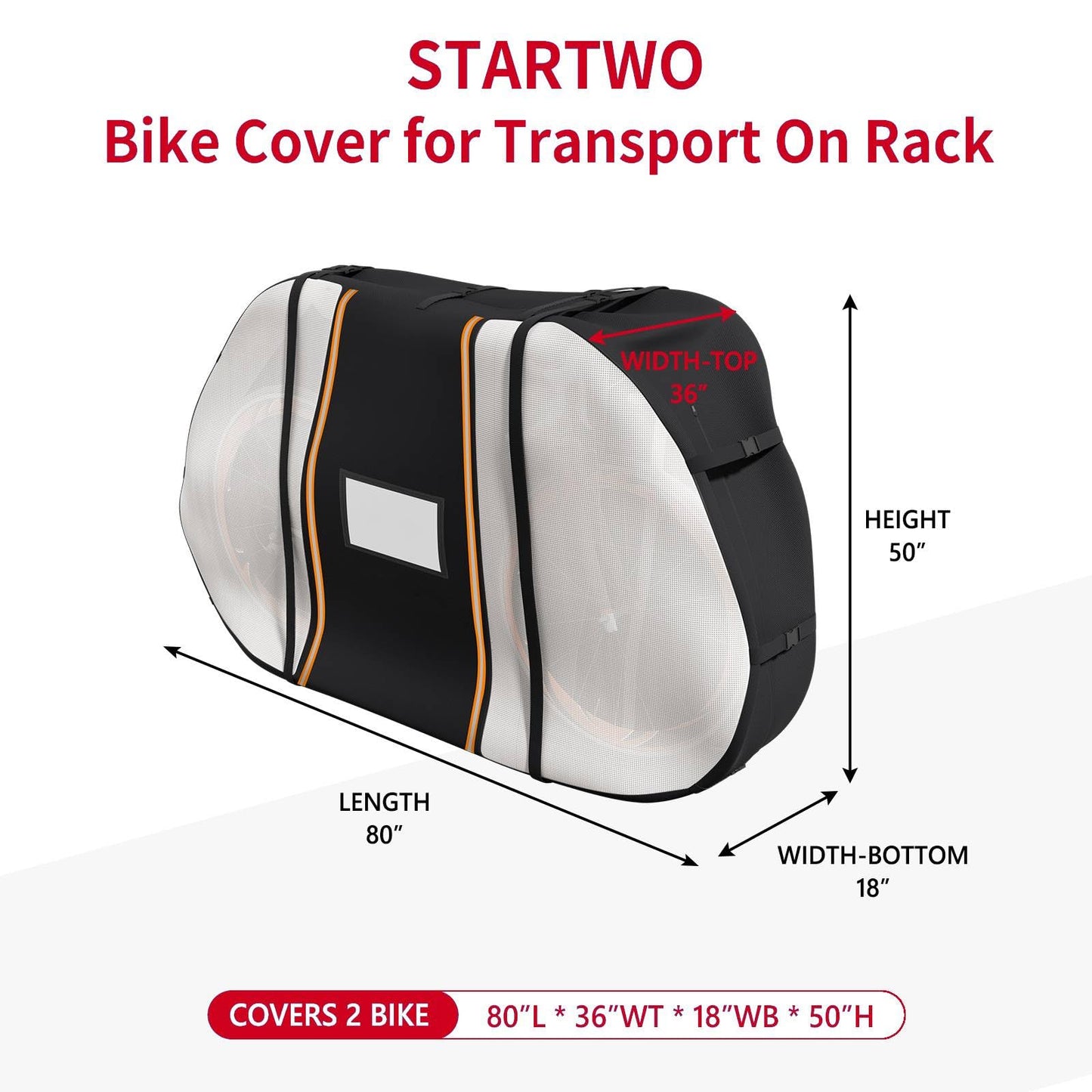 STARTWO Bike Cover for Transport on Rack, Bike Cover for Transport 1-2 Bikes, Bicycle Cover Heavy Duty Waterproof & Windproof Bike Covers Outdoor Storage with Reflective Strips