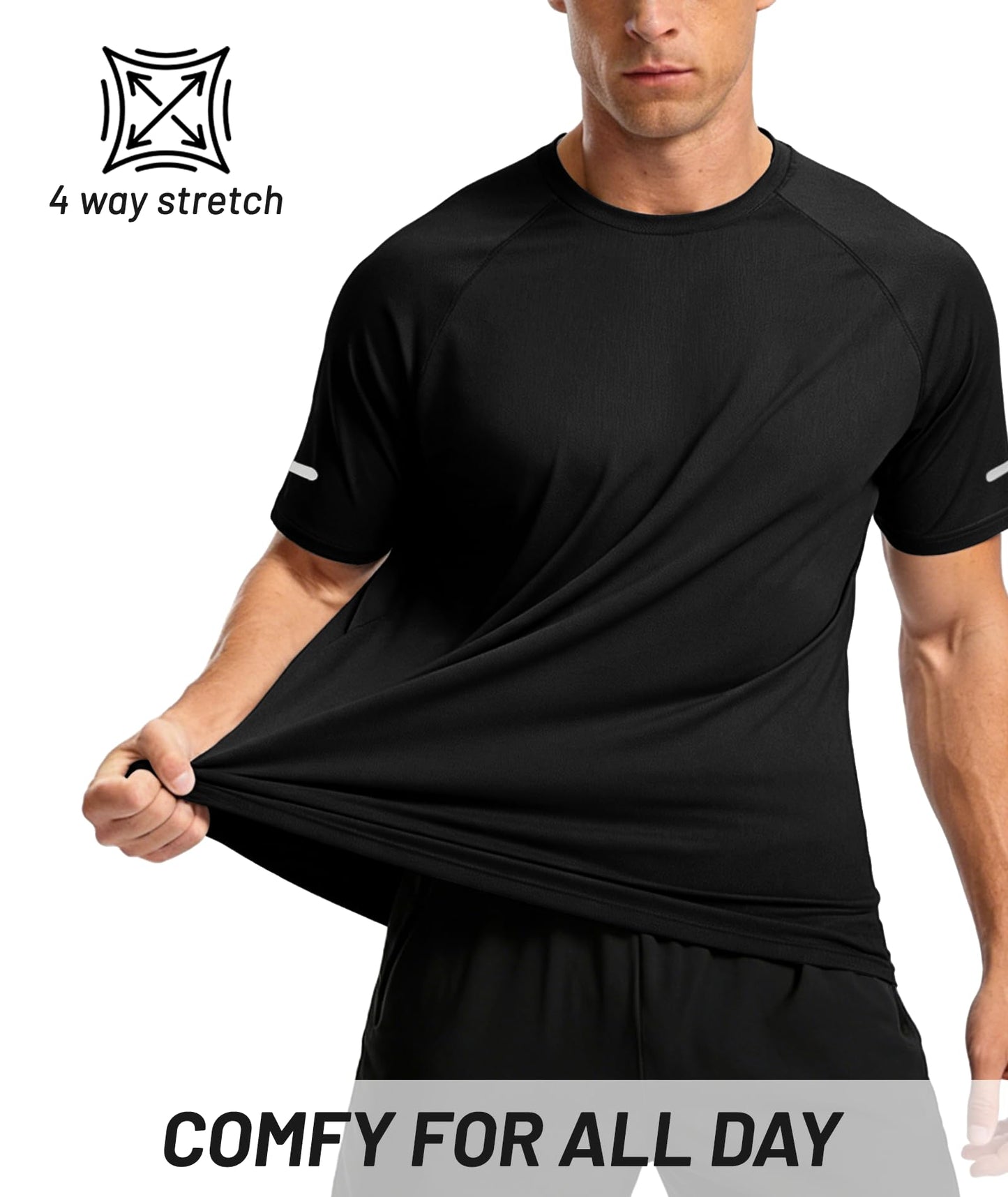 Little Beauty 3 Pack Mens Workout Shirts Fast Dry Athletic T-Shirts Moisture Wicking Running Gym Short Sleeve T Shirts Black Black Black L