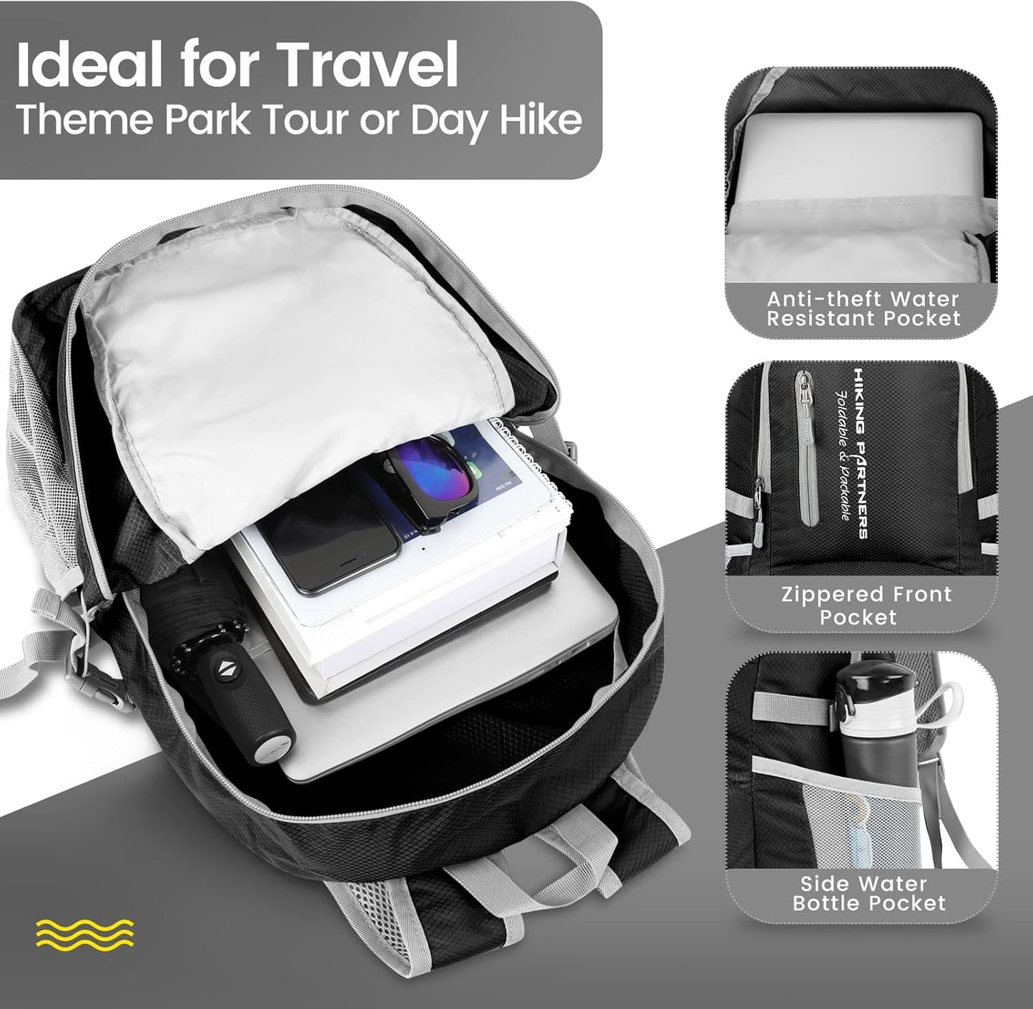 ZOMAKE Lightweight Packable Backpack - 35L Light Foldable Hiking Backpacks Water Resistant Collapsible Daypack for Travel(Dimgray)