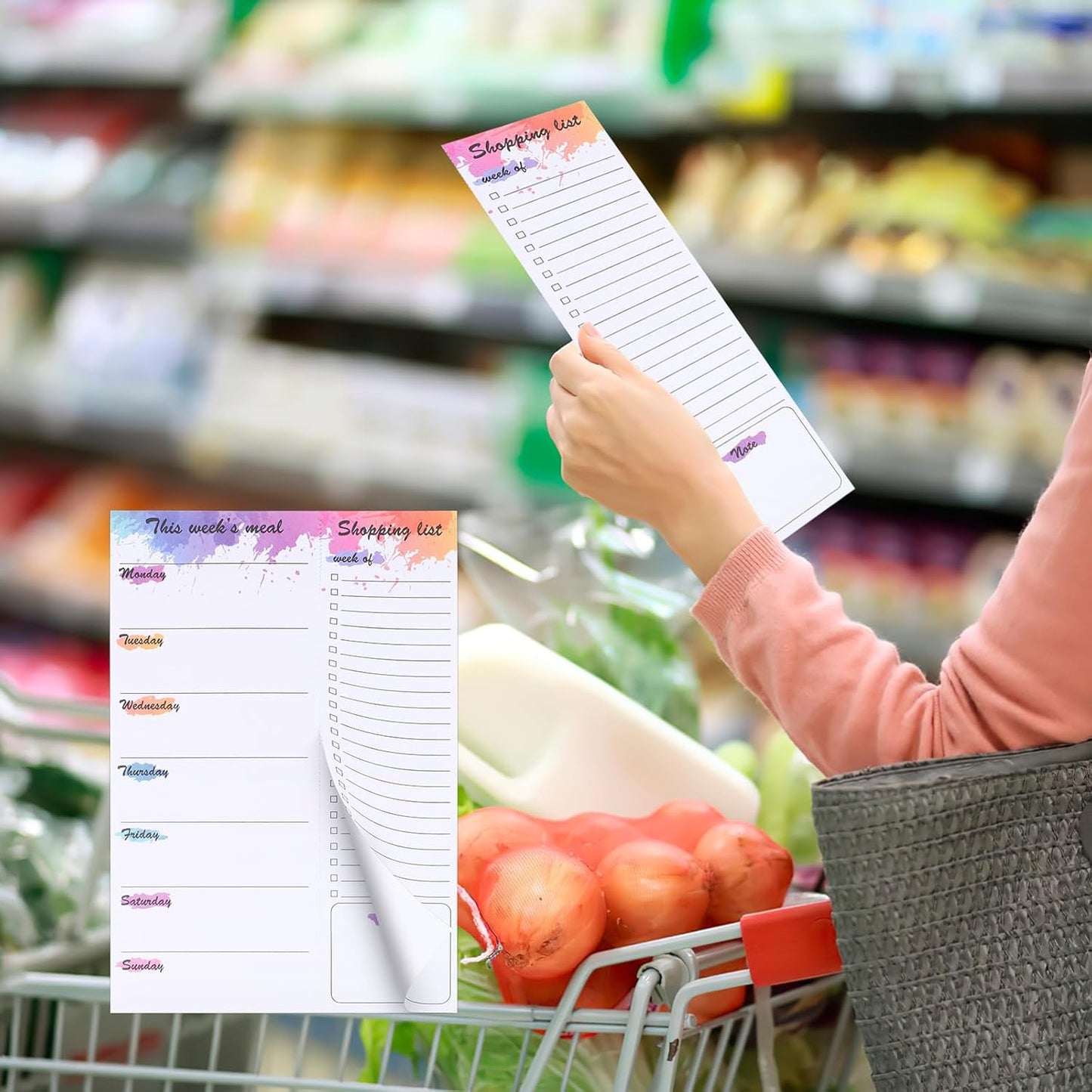 60 Sheet Meal Planner for Fridge, Magnetic Weekly Meal Planner & Grocery List with Tear-off Shopping List for Meal Prep, 7x10''-Flower Design