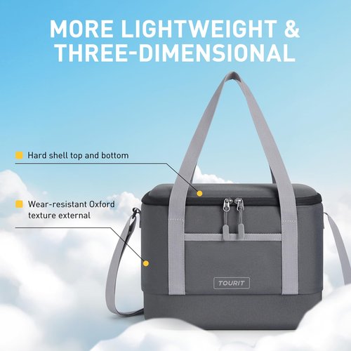 TOURIT 12L Carry Out Soft Cooler Insulated Travel Bag Lunch Cooler for Outdoor, Camping, Picnic, Travel, Dark Gray