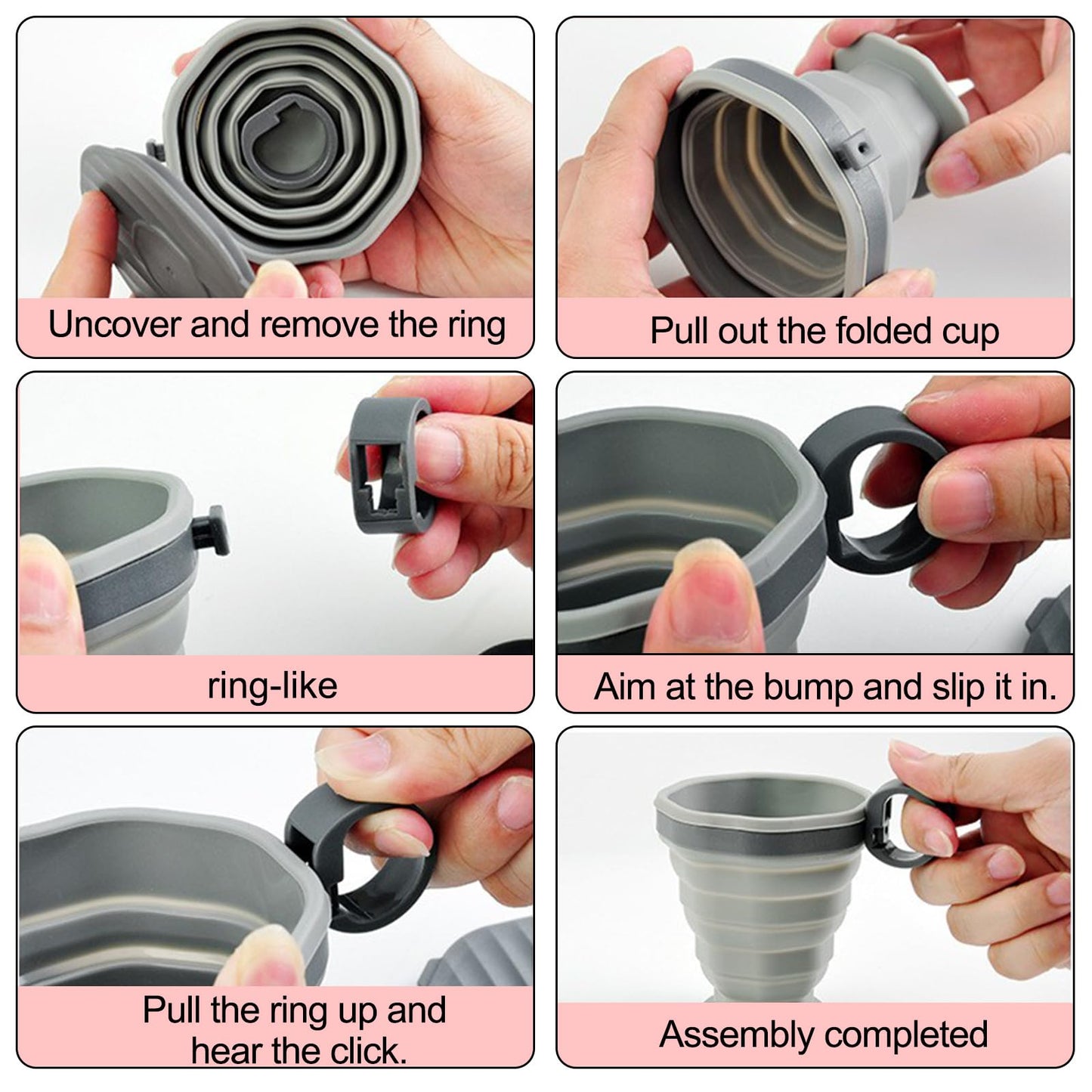 ABSOK Pack of 2 foldable silicone cups, foldable travel cups with plastic lids, reusable portable cup set suitable for camping and hiking