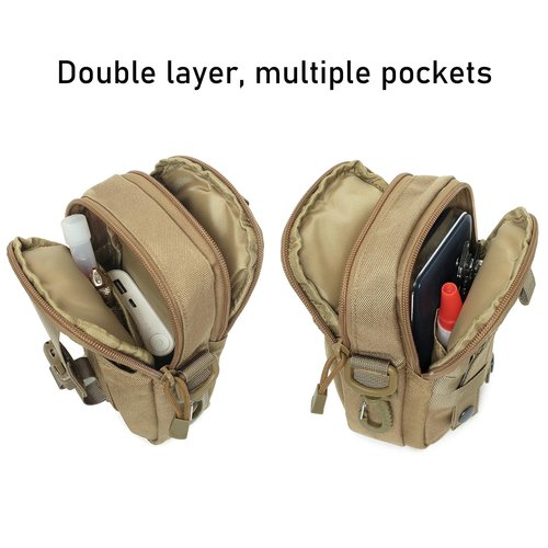 Tactical Molle Phone Pouch EDC Utility Belt Pouch Waist Bag with Shoulder Strap (Black)