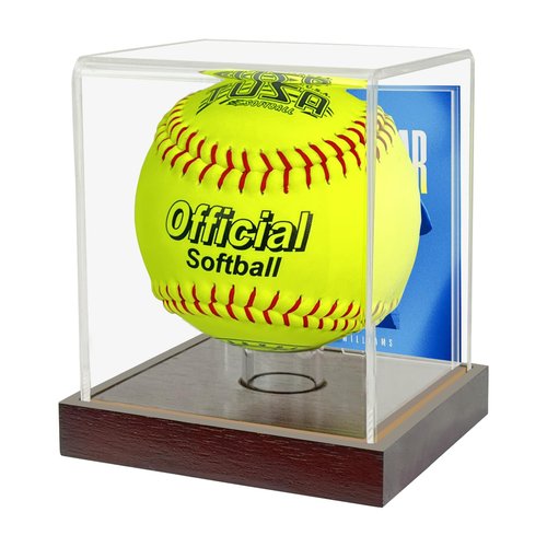 UV Protected Softball/Baseball Display Case with Hard Solid Wooden Base - Holds 11/12 inch Balls, 4x4 Photo Slot & Ring Holder (4x4x4.8inch)