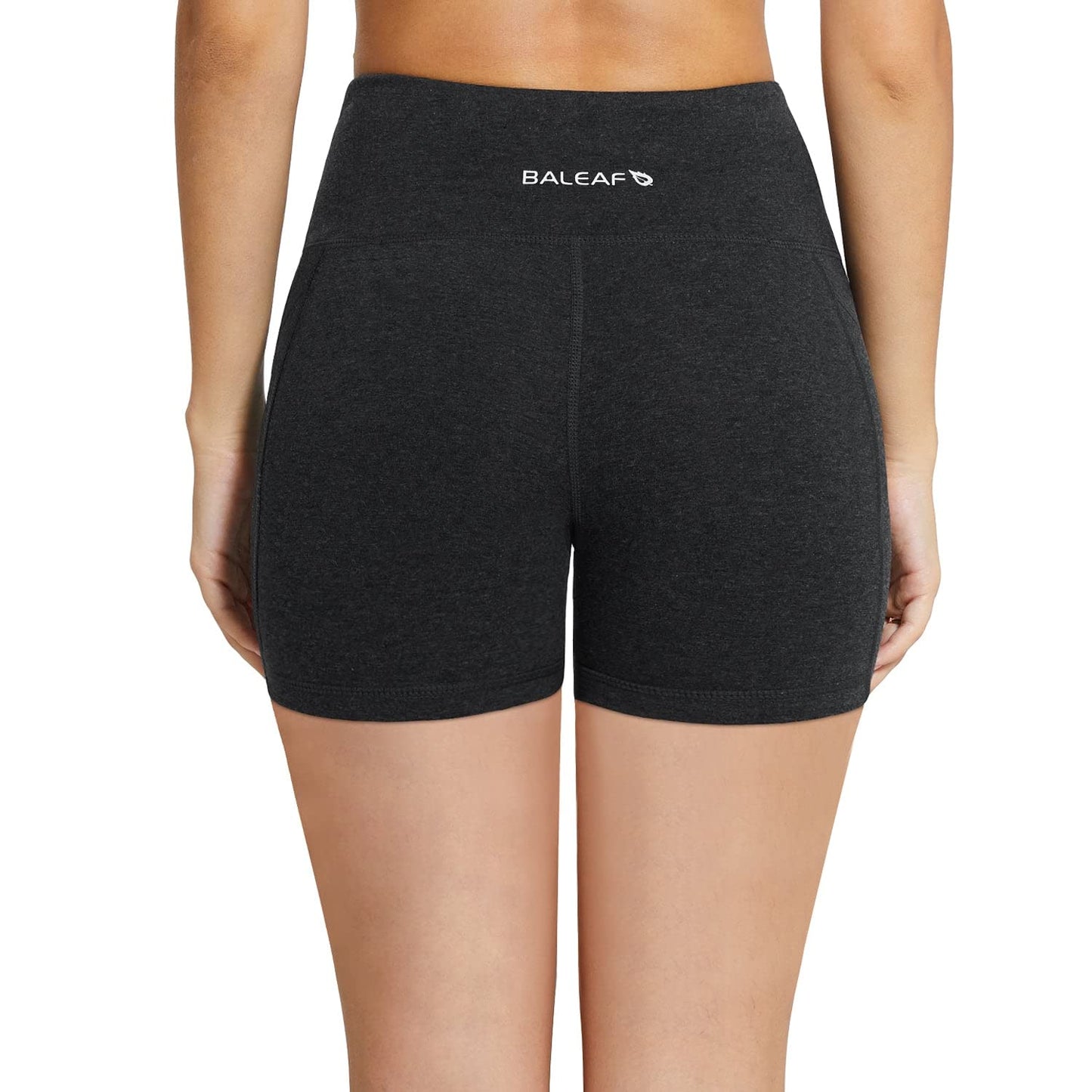 baleaf Workout Shorts Women 5" Biker Yoga Gym Spandex Running Volleyball Compression Tummy Control Short with Pockets Charcoal XXL
