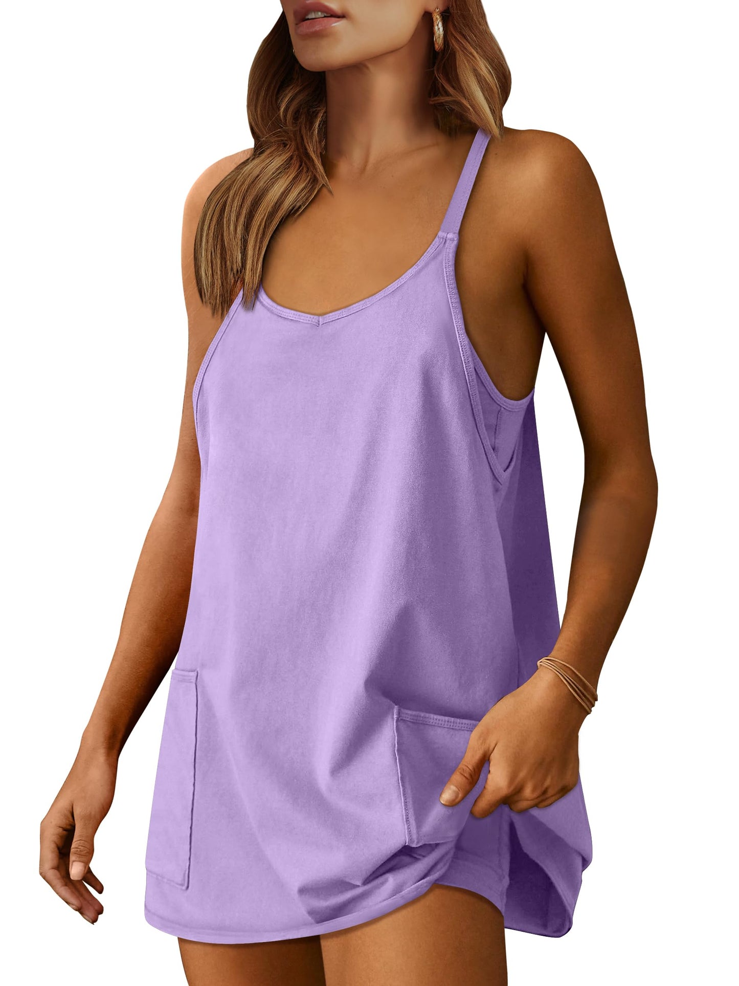 ANRABESS Women Athletic Dress Summer Tennis Workout Active Sports Mini Romper Dress Built in Shorts Travel Vacation Clothes Purple Medium