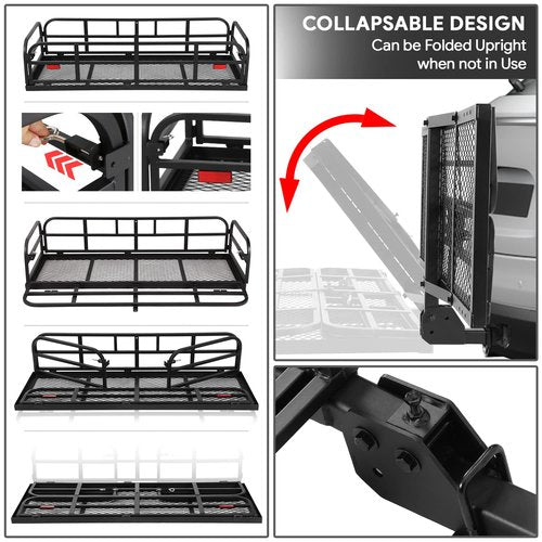 DNA MOTORING RHC-8315 Folding Hitch Mount Cargo Carrier Rack Rear Luggage Basket for 2" Hitch Vehicles,59" x 24" x 14"