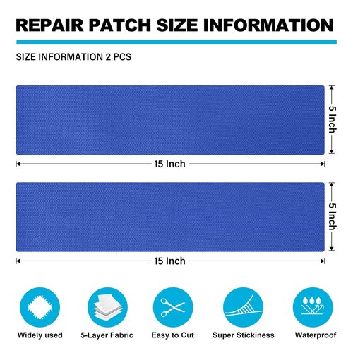 BOATPRO Boat Cover Repair Kit, 600D Super Stick Self-Adhesive Boat Cover Patch Repair Kit for Repairing Pool Cover, RV Cover, Awning, Waterproof Heavy Duty Canvas Repair Kit Blue, 15" x 5",2 Pcs