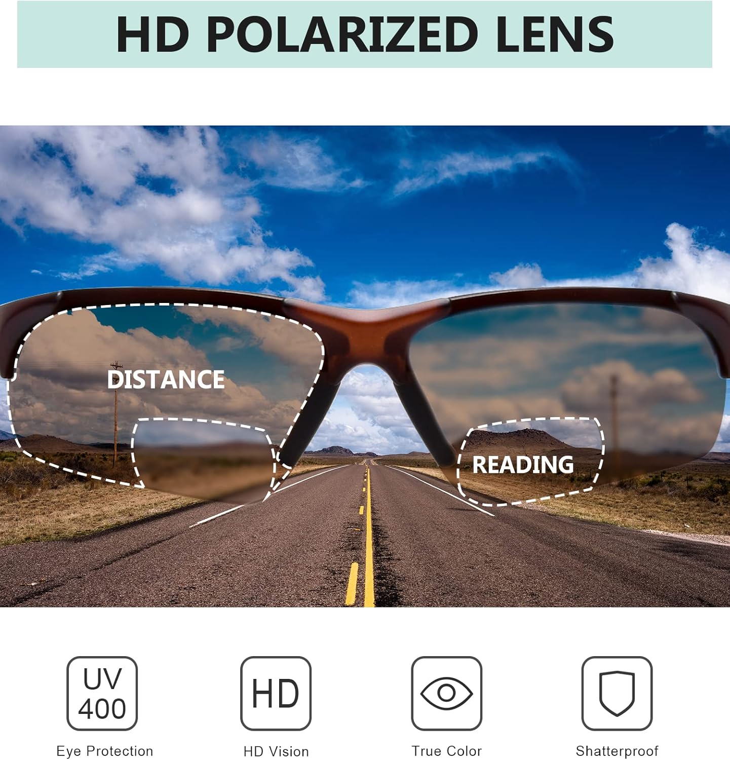 Eyekepper TR90 Unbreakable Sports Polarized Half-Rimless Bifocal Sunglasses