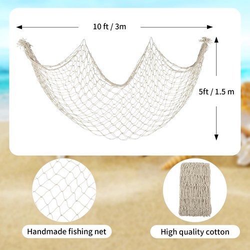 Decorative Fishing Net 5x10 ft,YuanDe 2 Pack Large Beige Picture Fish Net, Wall Photo Hanging Fishnet for Nautical Mermaid Pirate Ocean Themed Hawaii Beach Under The Sea Party Decorations