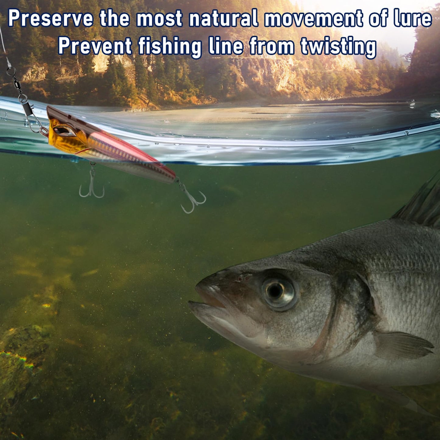 Alwonder 100-Pack Fishing Barrel Swivels with Snaps, Fishing Snap Swivels Fishing Tackle Stainless Safty Interlock Fishing Snaps Lure Hook Connector Clips Freshwater #14