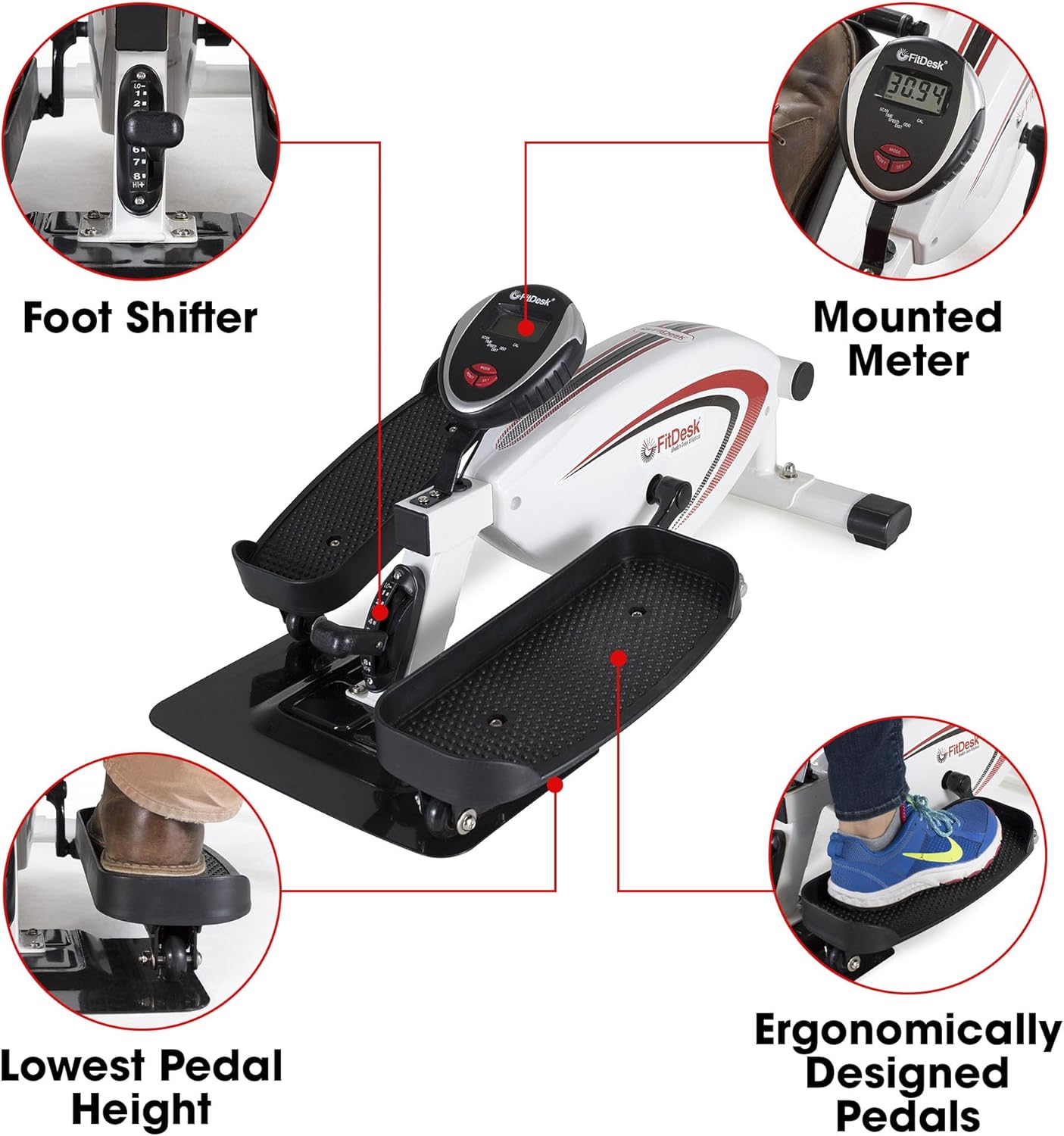 FitDesk Under Desk Bike Exercise Machine, Compact Magnetic Pedal Exerciser, Mini Elliptical, Quiet Seated Cardio Trainer for Home Office Workouts, Adjustable Resistance Bike for Desk Fitness