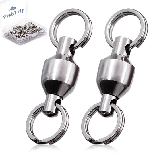 FishTrip Fishing Swivels with Split Rings, 25pcs Ball Bearing Swivel Speed Clips Stainless Quick Change Connector for Saltwater (Size 0)