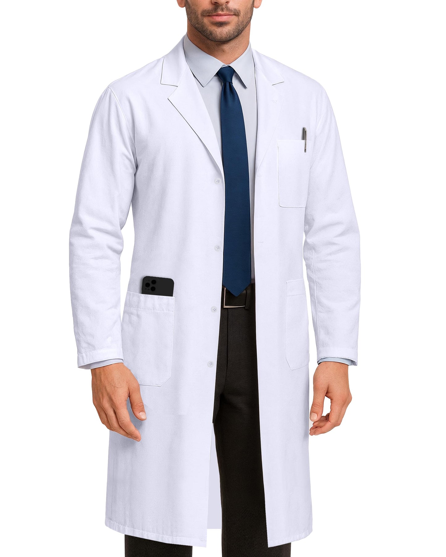 NY Threads Professional White Lab Coat for Men, Long Sleeve Medical Coat 1 Pack, Small, Navy