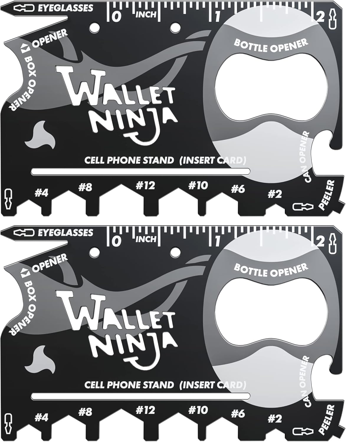 Wallet Ninja 18-in-1 Multitool Card – Versatile Credit Card Tool with Bottle Opener, Screwdrivers & Phone Stand – Black