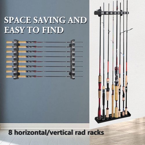 linguang Organizer Wall Mount 6/8 vertical/Horizontal for Fishing Rod Holders and Pole Racks Accessory to Garage Door Home Room(Gray 8 Vertical)