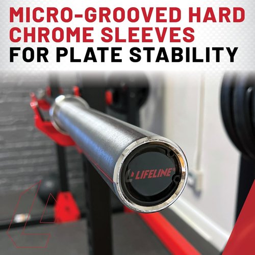 Lifeline Fitness Heat-Treated Steel Olympic Bar with Spring Collars - 45lb. Bar - Holds up to 1000lbs for Home Gym - Olympic Barbell For Strength Training