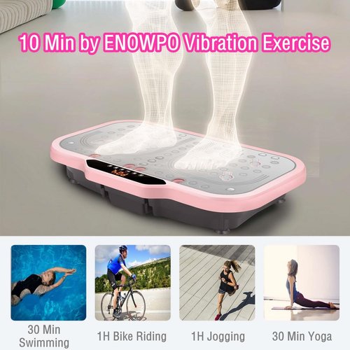 ENOWPO Vibration Plate Exercise Machine, Vibrating Fitness Platform Whole Body Shake Board Workout Equipment Fat Burner Vibrate Stand with Bluetooth Resistance Bands for Women Men Home Sport Gym-Pink