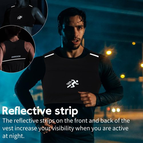 EKRISON Running Vest Chest, Running Sport Gear for Outdoor Sports Athletes Lightweight Gym Sports Bra Vest with Reflective Strip for Men Women, Small Black