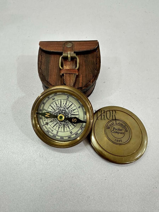 Antique Brass Pocket Compass with Leather Case Gifts | Engraved Compasses for Graduation, Him, Her, Husband, Dad, Son/Friends Compass for Camping, Hiking, Touring