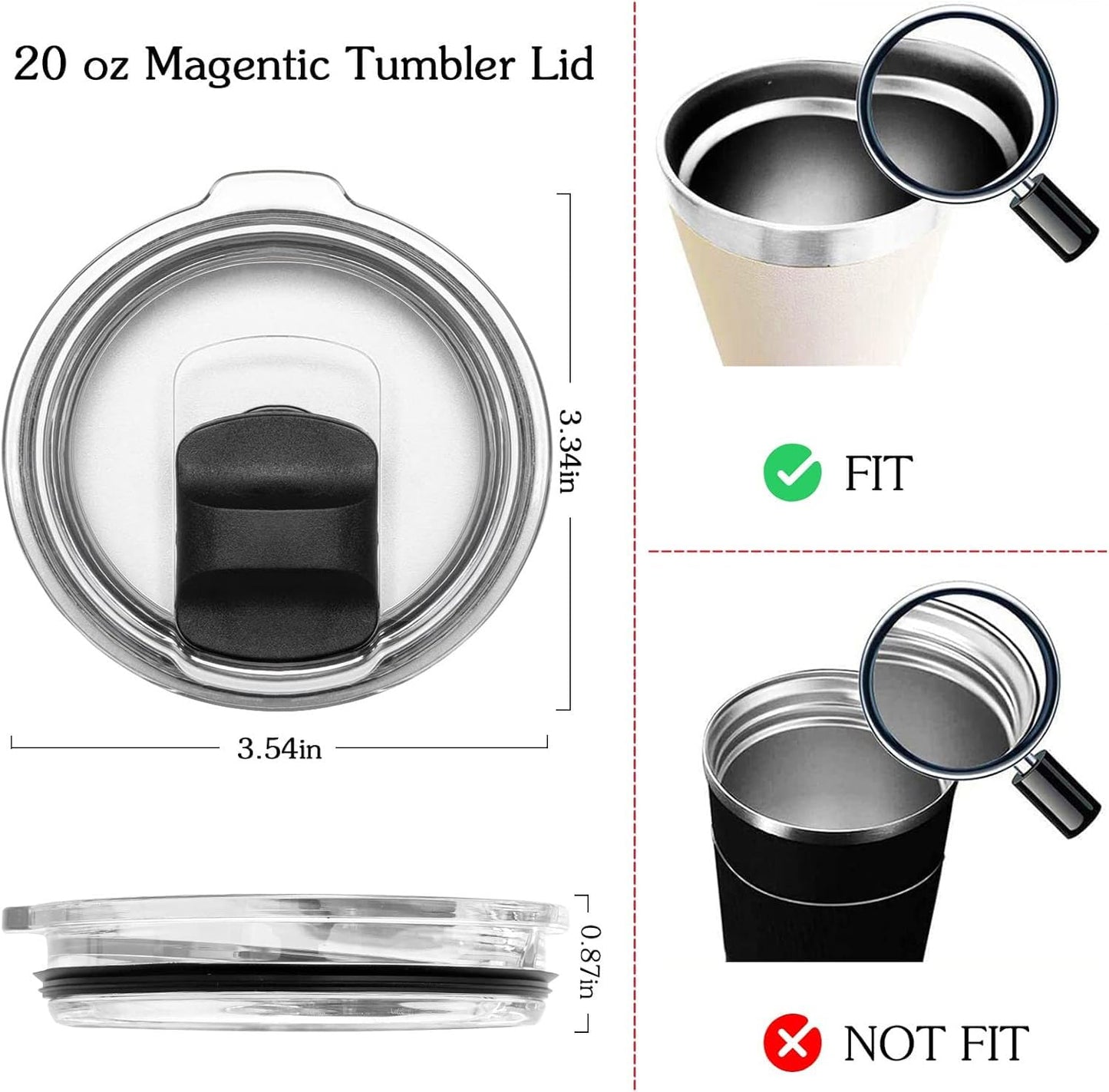 Amazleer 3 Pack 20 oz Magnetic Tumbler Lid with 3 Magnetic Slider Replacement, 20 oz Replacement Lid for Yeti Lids Old Style Rtic Coffee Tumbler, Magneti Spill Proof Tumbler (Black)