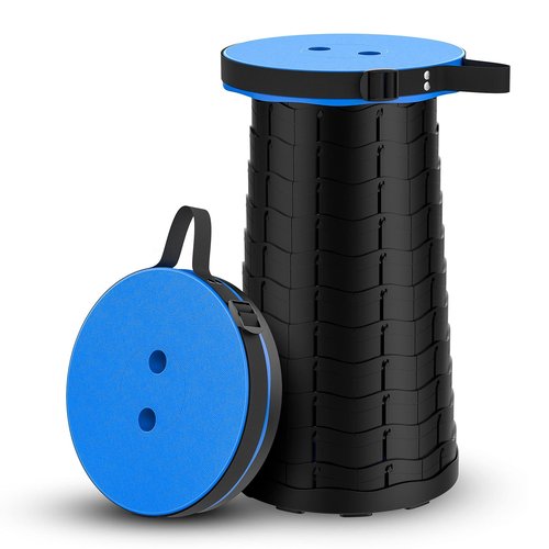 Upgraded Collapsible Stool, Lightweight and Durable Folding Telescoping Stool with Adjustable Height (10"-18"), Portable Camping Stool for Hiking, Fishing, Travel (Blue)