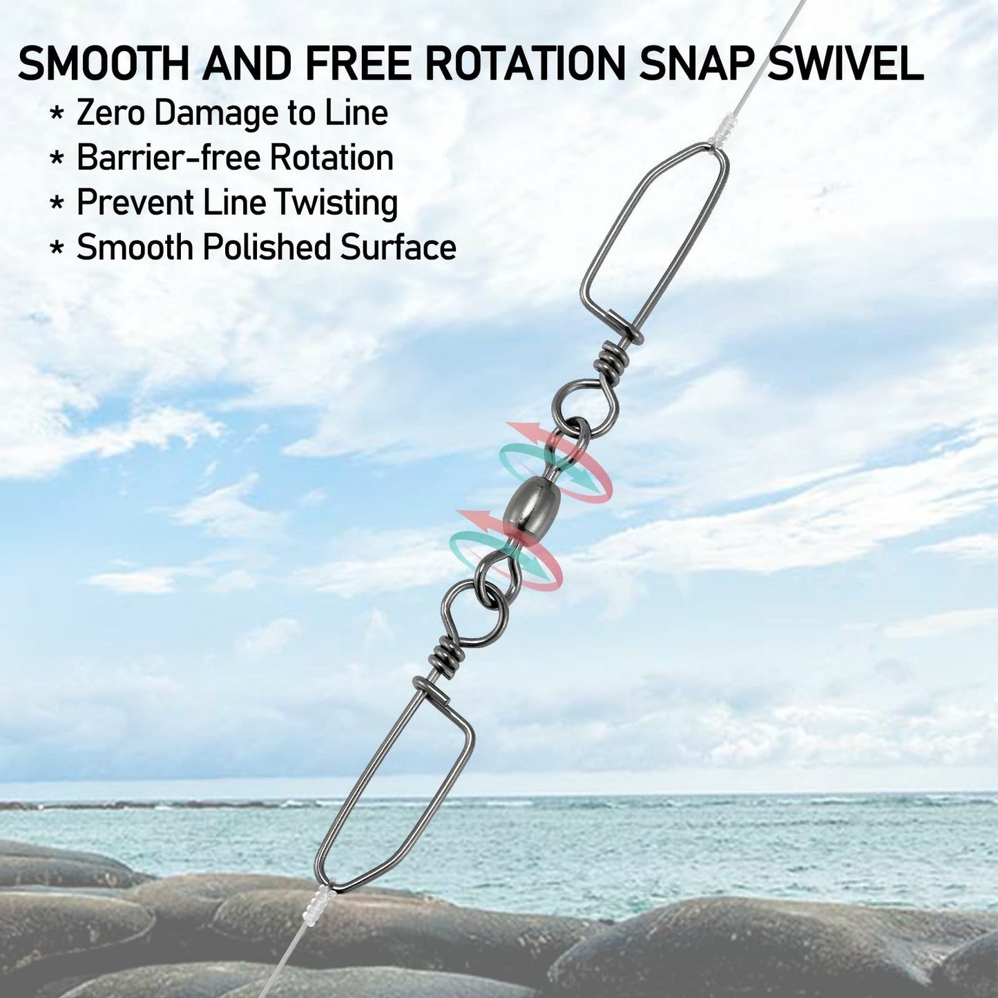 Alwonder 30PCS Double Snap Swivels, Trolling Planer Board Line Release Clips, High Strength Stainless Steel Coastlock Snaps with Black Nickel Coating, Saltwater Barrel Swivels Connector #6 * 1-52LB