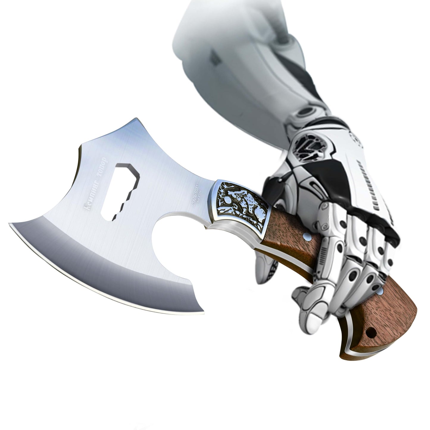 GEERMOLAN Camping Hatchet Overall 9.45in w/4.3in Blade, Camp Axe Wooden Grip, Survival Hiking Tactical Axe, Sheath Included