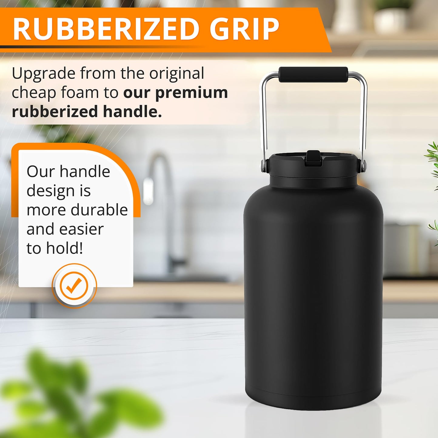 Jmoe USA Straw Lid for RTIC Jugs | Fits Half Gallon and One Gallon Water Bottles | Flip Straw Design, Tougher Grip, Thicker Steel, and Better Gasket | Made of BPA Free, Food-Grade Plastic